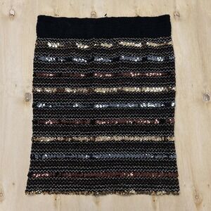 Vintage 90s Banner Skirt Womens Large Striped Sequin Knit Pencil Short Party